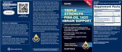 Photo of the GNC Triple Strength Fish Oil 1400 +Brain Support label
