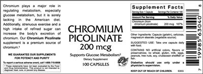 Photo of the VitaCeutical Labs Chromium Picolinate 200 mcg label