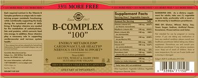 Photo of the Solgar B-Complex "100" label
