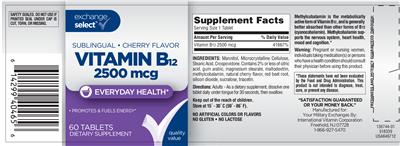 Photo of the Exchange Select Sublingual Cherry Flavor Vitamin B12 2500 mcg label
