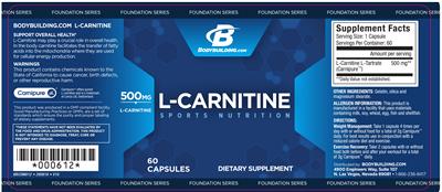 Photo of the Bodybuilding.com Foundation Series L-Carnitine 500 mg label