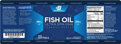 Photo of the Bodybuilding.com Foundation Series Fish Oil Ultra EPA-DHA Lemon Flavor label