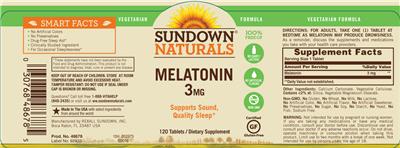 Photo of the Sundown Naturals Melatonin 3 mg label