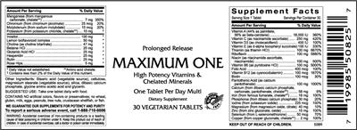 Photo of the VitaCeutical Labs Maximum One label