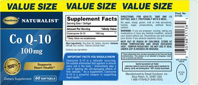 Photo of the Sundown Naturalist Co Q-10 100 mg label