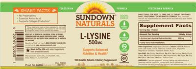 Photo of the Sundown Naturals L-Lysine 500 mg label