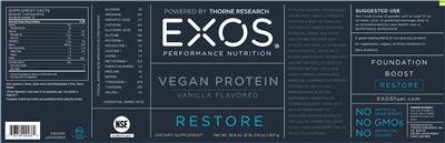Photo of the EXOS Performance Nutrition Vegan Protein Chocolate Flavored label