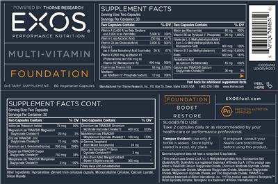 Photo of the EXOS Performance Nutrition Multi-Vitamin label