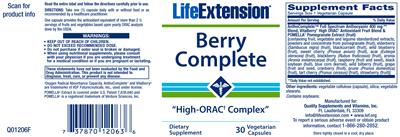 Photo of the Life Extension Berry Complete label