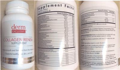 Photo of the Derm Exclusive Collagen Renew Supplement label