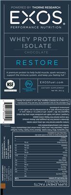 Photo of the EXOS Performance Nutrition Whey Protein Isolate Chocolate label