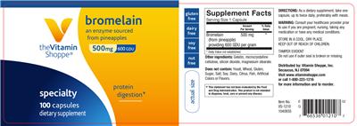 Photo of the The Vitamin Shoppe Bromelain 500 mg label