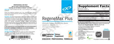 Photo of the XYMOGEN RegeneMax Plus label