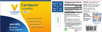 Photo of the The Vitamin Shoppe Carnipure L-Carnitine 1000 mg label