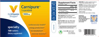 Photo of the The Vitamin Shoppe Carnipure L-Carnitine 1000 mg label