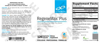 Photo of the XYMOGEN RegeneMax Plus label