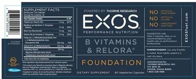 Photo of the EXOS Performance Nutrition B Vitamins & Relora label