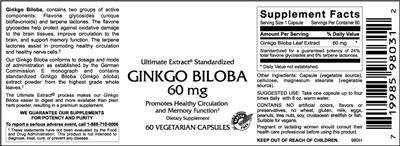 Photo of the VitaCeutical Labs Ginkgo Biloba 60 mg label