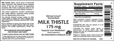 Photo of the VitaCeutical Labs Milk Thistle 175 mg label