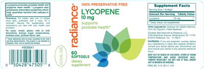 Photo of the Radiance Lycopene 10 mg label