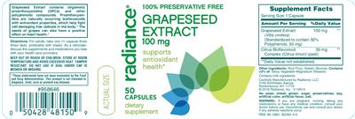 Photo of the Radiance Grapeseed Extract 100 mg label