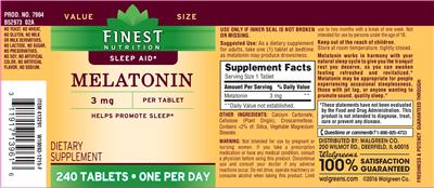 Photo of the Finest Nutrition Melatonin 3 mg label