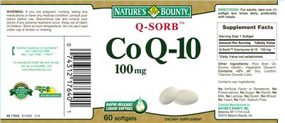 Photo of the Nature's Bounty Q-Sorb CoQ-10 100 mg label