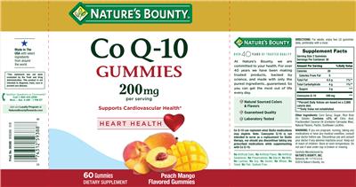Photo of the Nature's Bounty CoQ-10 Gummies 200 mg Peach Mango Flavored Gummies label