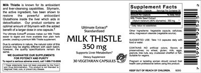 Photo of the VitaCeutical Labs Milk Thistle 350 mg label