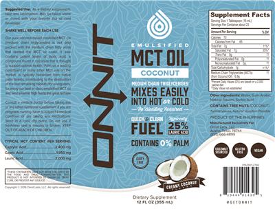 Photo of the Onnit Emulsified MCT Oil Creamy Coconut Flavor label
