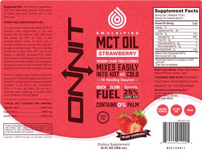Photo of the Onnit Emulsified MCT Oil Creamy Strawberry Flavor label