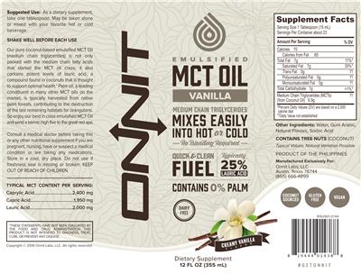 Photo of the Onnit Emulsified MCT Oil Creamy Vanilla Flavor label