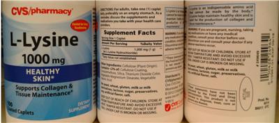 Photo of the CVS Pharmacy L-Lysine 1000 mg label