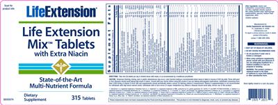 Photo of the Life Extension Life Extension Mix Tablets With Extra Niacin label