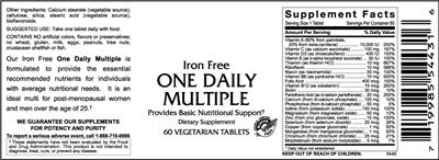 Photo of the VitaCeutical Labs Iron Free One Daily Multiple label