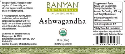 Photo of the Banyan Botanicals Ashwagandha Liquid label
