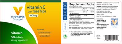 Photo of the The Vitamin Shoppe Vitamin C with Rose Hips 1000 mg label