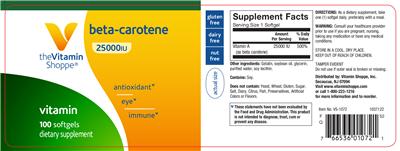 Photo of the The Vitamin Shoppe Beta-Carotene 25000 IU label