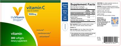 Photo of the The Vitamin Shoppe Vitamin C 1000 mg label