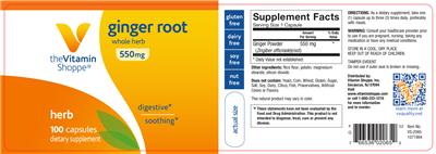 Photo of the The Vitamin Shoppe Ginger Root 550 mg label