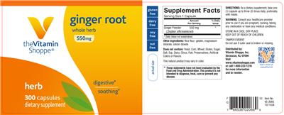 Photo of the The Vitamin Shoppe Ginger Root 550 mg label