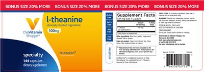 Photo of the The Vitamin Shoppe L-Theanine 100 mg label