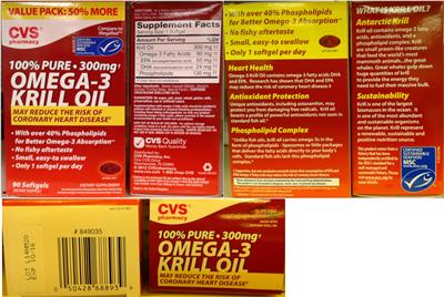Photo of the CVS Pharmacy 100% Pure Omega-3 Krill Oil Softgels 300 mg label