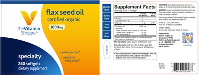 Photo of the The Vitamin Shoppe Flax Seed Oil 1000 mg label