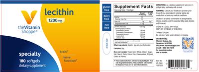 Photo of the The Vitamin Shoppe Lecithin 1200 mg label