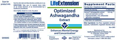Photo of the Life Extension Optimized Ashwagandha Extract label