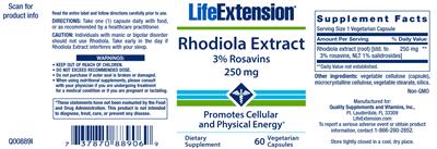 Photo of the Life Extension Rhodiola Extract 250 mg label