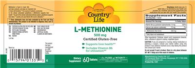 Photo of the Country Life L-Methionine 500 mg label