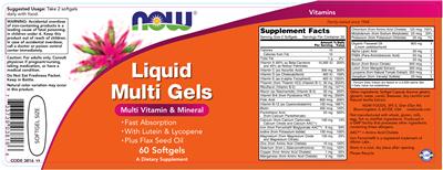 Photo of the NOW Liquid Multi Gels label