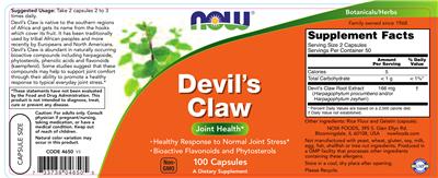 Photo of the NOW Devil's Claw label